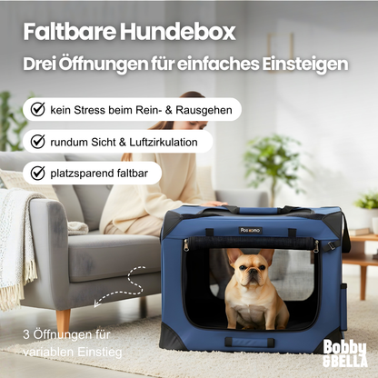 Faltbare Hundebox mit 3 Öffnungen – Luftig, stabil & stressfreies Einsteigen
