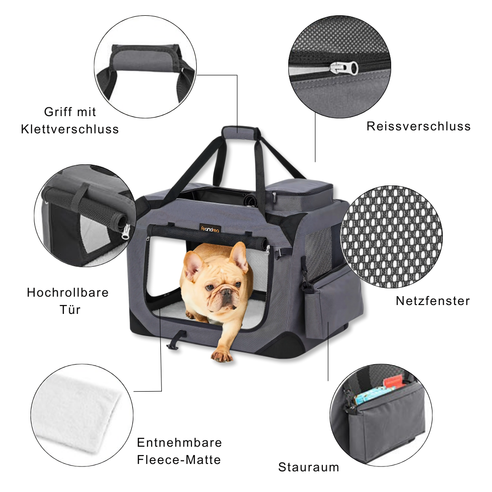 Faltbare Hundebox mit 3 Öffnungen – Luftig, stabil & stressfreies Einsteigen