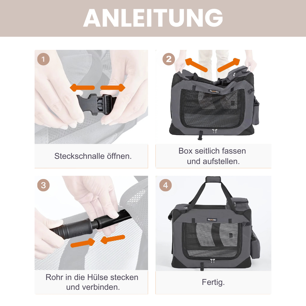 Faltbare Hundebox mit 3 Öffnungen – Luftig, stabil & stressfreies Einsteigen