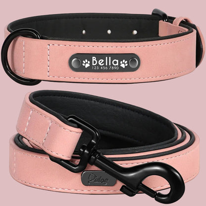 LumiTag™ Set – Personalisiertes Leder Hundehalsband mit Gravur und Leine