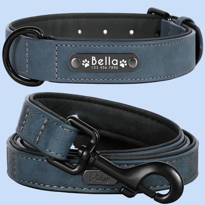LumiTag™ Set – Personalisiertes Leder Hundehalsband mit Gravur und Leine