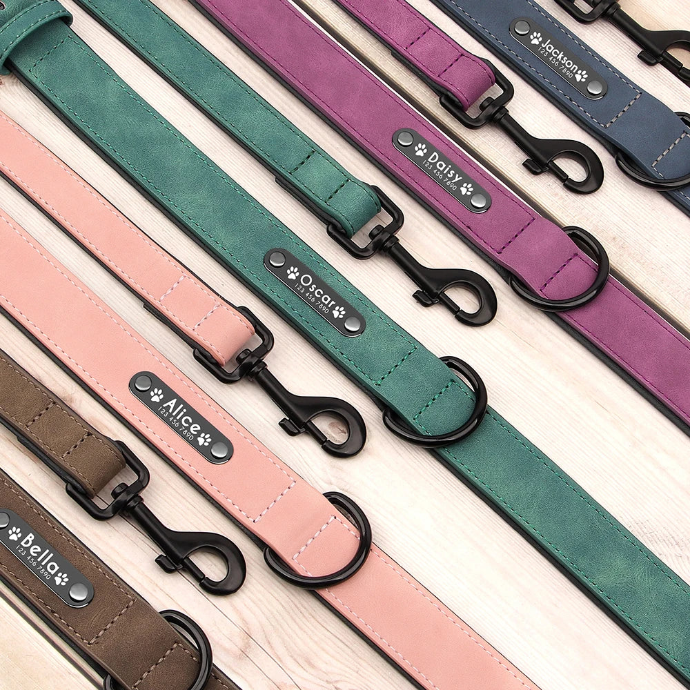 LumiTag™ Set – Personalisiertes Leder Hundehalsband mit Gravur und Leine