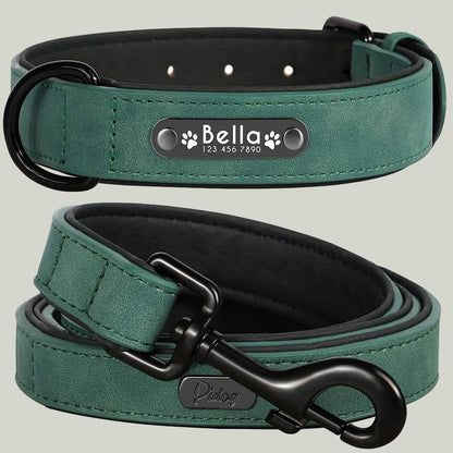LumiTag™ Set – Personalisiertes Leder Hundehalsband mit Gravur und Leine