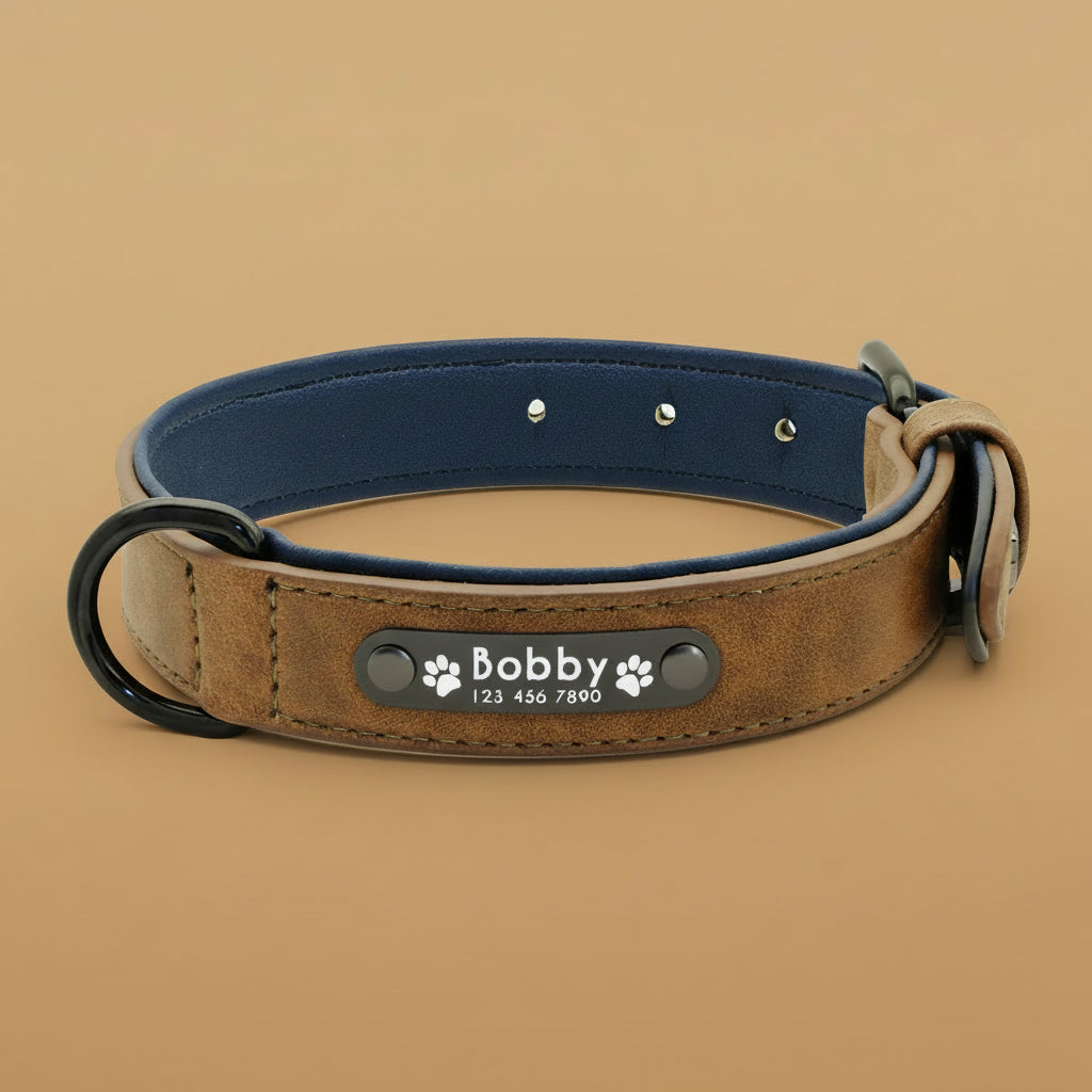 LumiTag™ – Personalisiertes Leder Hundehalsband mit Gravur