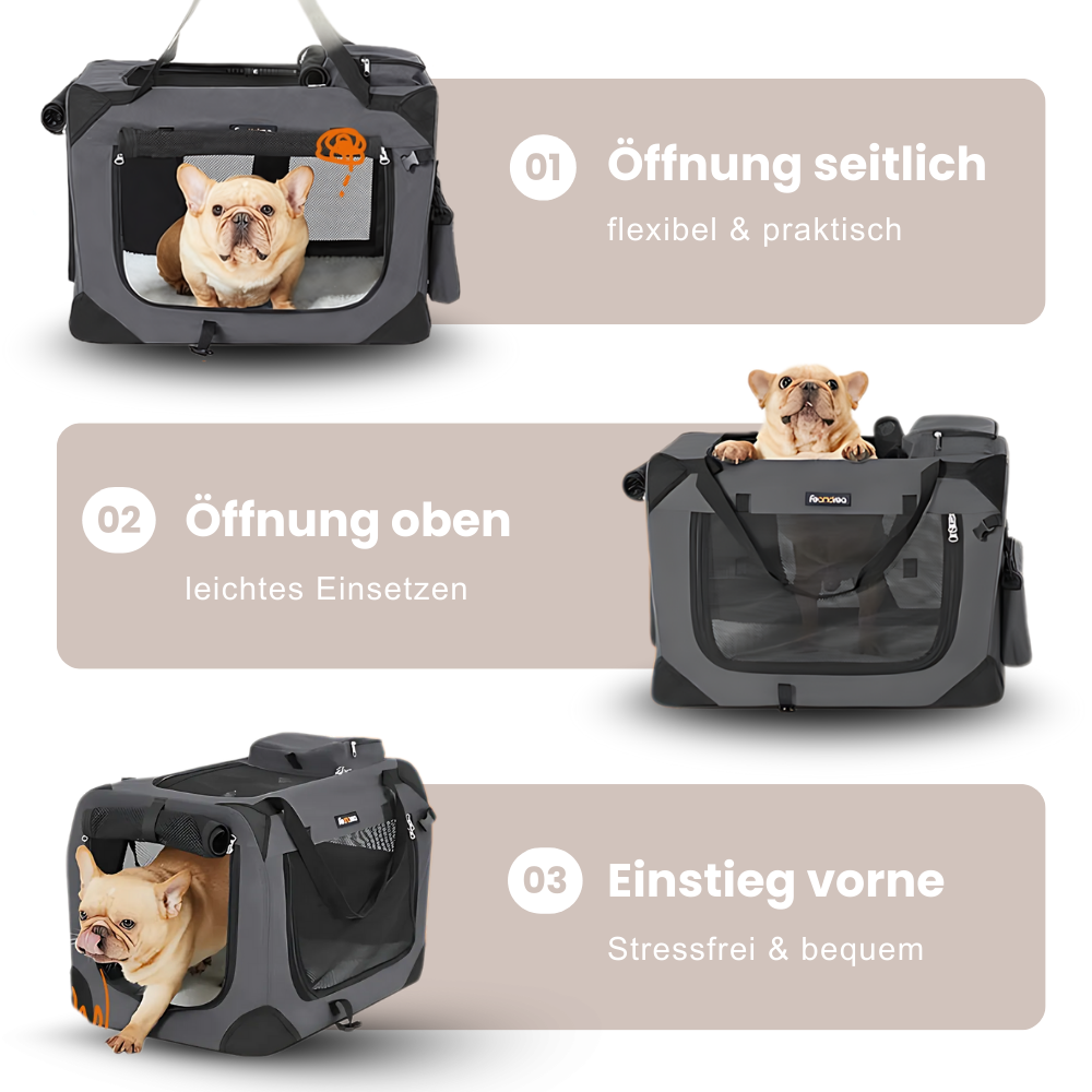 Faltbare Hundebox mit 3 Öffnungen – Luftig, stabil & stressfreies Einsteigen