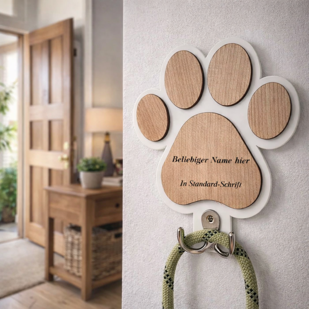PawHook™ – Personalisierte Holz-Leinenhalterung für Hunde